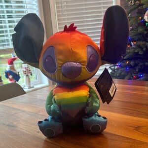 NWT New Disney Pride Collection Rainbow Stitch Holding a Heart Stuffed Plush 13”
